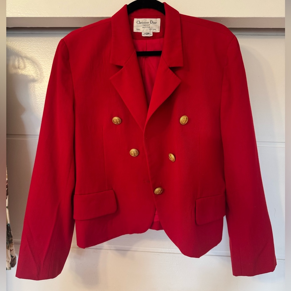 Vintage Christian Dior Red Double Breasted Blazer Jacket with Gold Buttons